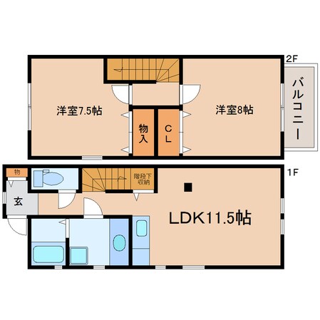 静岡駅 バス15分  ポリテクセンター静岡下車：停歩2分 1-2階の物件間取画像